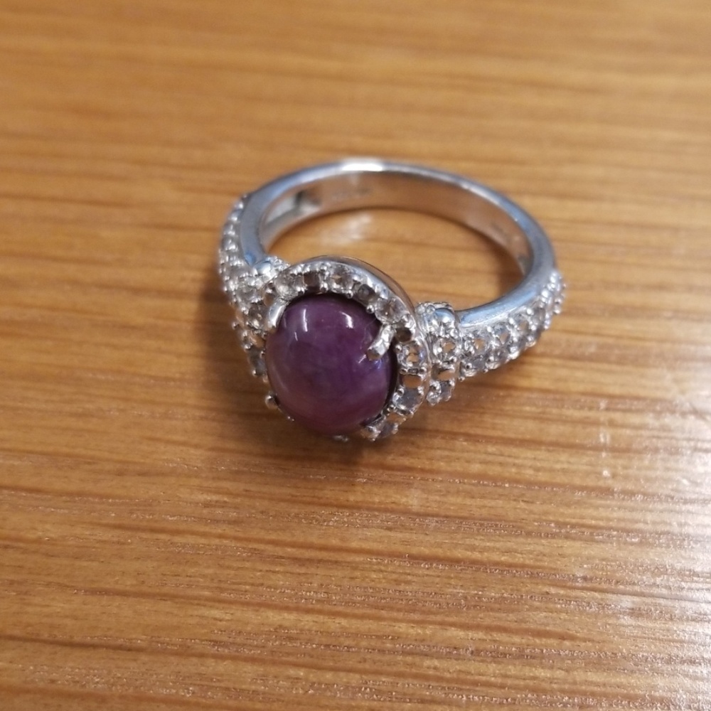 Oval Indian Star Ruby With White Topaz Ring - image 2